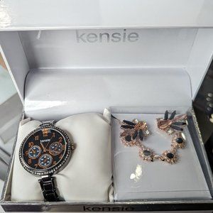 KENSIE Watch and Jewelry Gift Set - Great for Christmas!  Rose Gold / Onyx